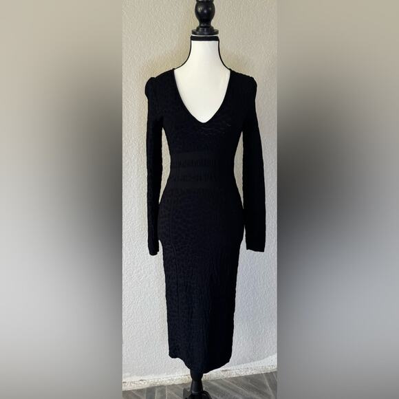 Good American Textured Black Long Sleeve Dress - L - Picture 1 of 12